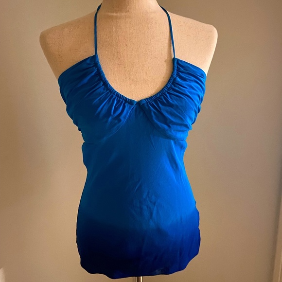 Falls 100% Silk Ocean Blue Halter Top - Picture 1 of 3